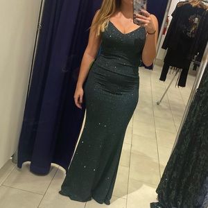 Long emerald green sparkle dress